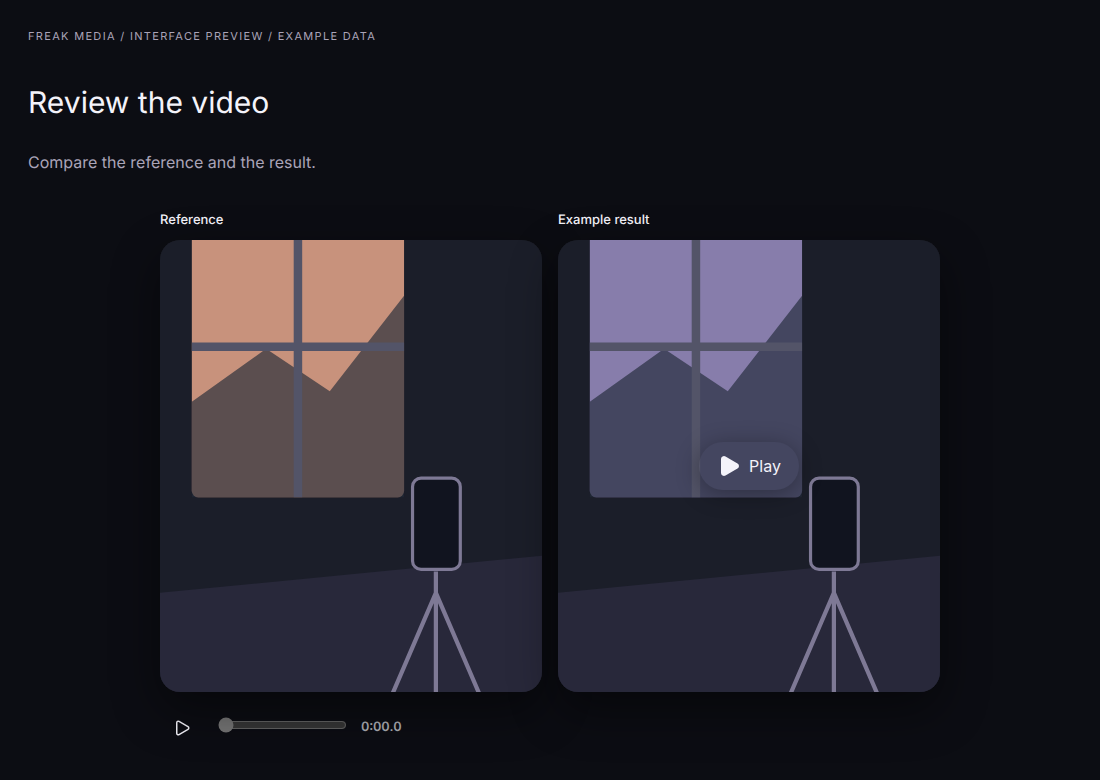 Studio interface with example data